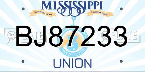 BJ87233 Mississippi License Plate