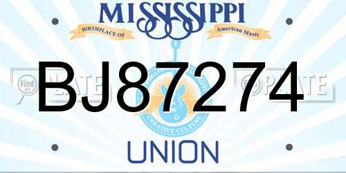 BJ87274 Mississippi License Plate