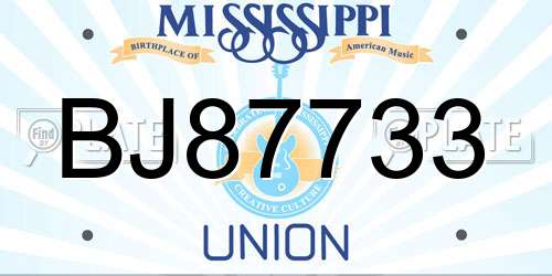BJ87733 Mississippi License Plate
