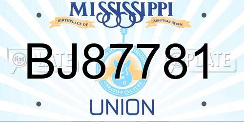 BJ87781 Mississippi License Plate