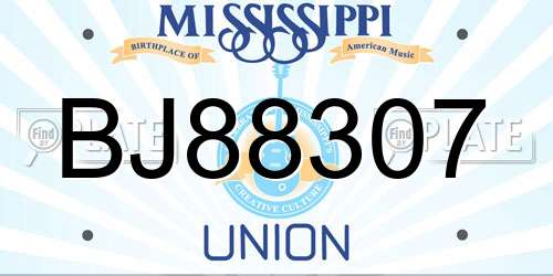 BJ88307 Mississippi License Plate