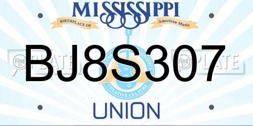 BJ8S307 Mississippi License Plate