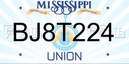 BJ8T224 Mississippi License Plate
