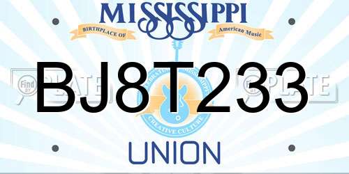 BJ8T233 Mississippi License Plate