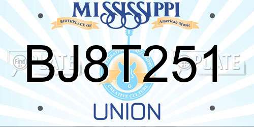 BJ8T251 Mississippi License Plate