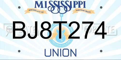 BJ8T274 Mississippi License Plate