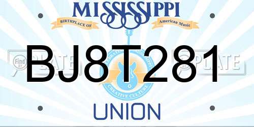 BJ8T281 Mississippi License Plate