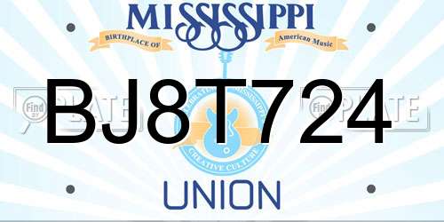 BJ8T724 Mississippi License Plate