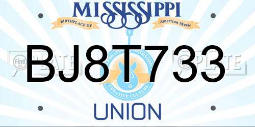 BJ8T733 Mississippi License Plate