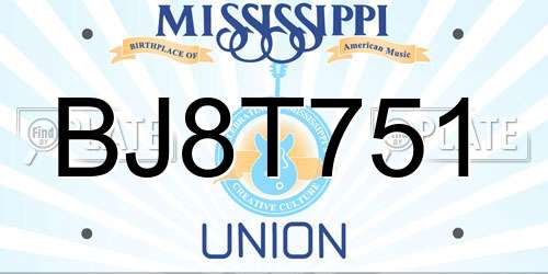 BJ8T751 Mississippi License Plate