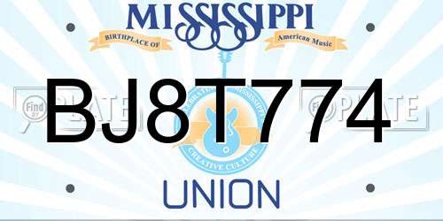 BJ8T774 Mississippi License Plate