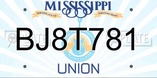 BJ8T781 Mississippi License Plate