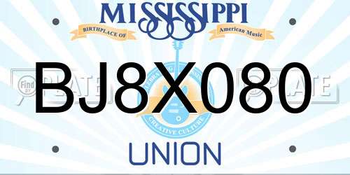 BJ8X080 Mississippi License Plate