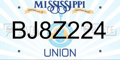 BJ8Z224 Mississippi License Plate