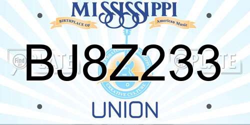 BJ8Z233 Mississippi License Plate
