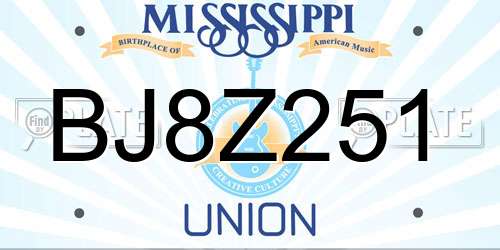 BJ8Z251 Mississippi License Plate