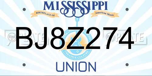 BJ8Z274 Mississippi License Plate