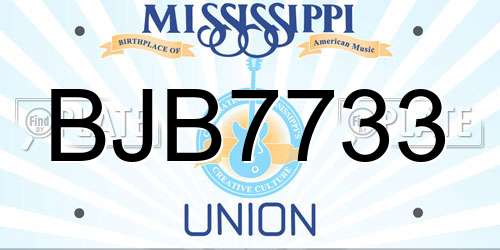 BJB7733 Mississippi License Plate