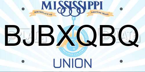 BJBXQBQ Mississippi License Plate