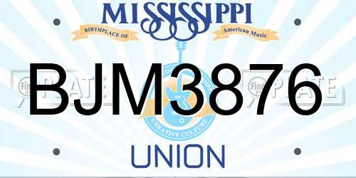 BJM3876 Mississippi License Plate