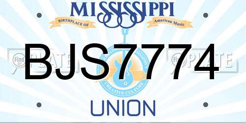 BJS7774 Mississippi License Plate