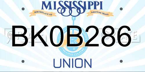 BK0B286 Mississippi License Plate