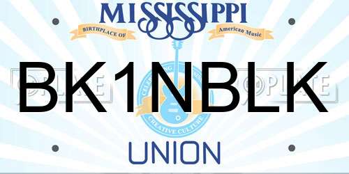 BK1NBLK Mississippi License Plate