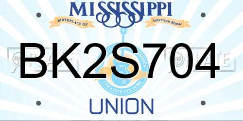 BK2S704 Mississippi License Plate