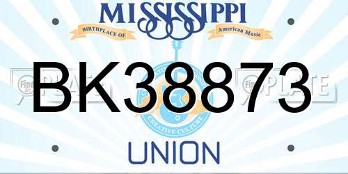 BK38873 Mississippi License Plate