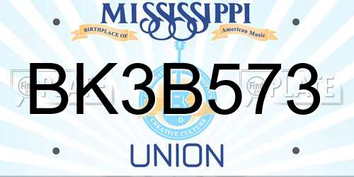 BK3B573 Mississippi License Plate