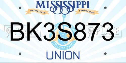 BK3S873 Mississippi License Plate