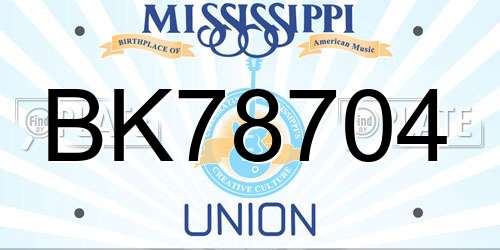 BK78704 Mississippi License Plate