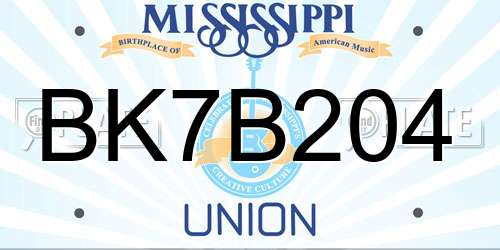 BK7B204 Mississippi License Plate