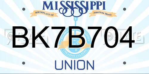 BK7B704 Mississippi License Plate