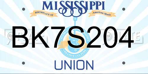 BK7S204 Mississippi License Plate