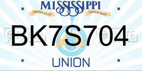 BK7S704 Mississippi License Plate