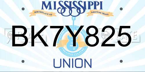 BK7Y825 Mississippi License Plate