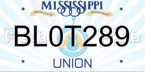 BL0T289 Mississippi License Plate