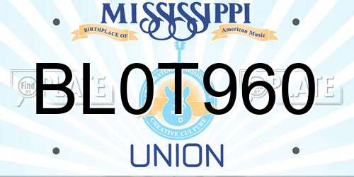 BL0T960 Mississippi License Plate