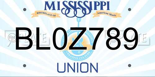 BL0Z789 Mississippi License Plate