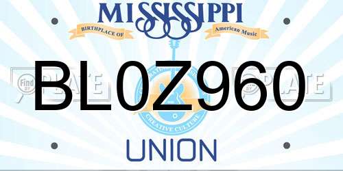 BL0Z960 Mississippi License Plate