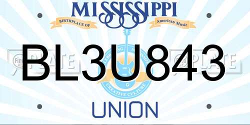 BL3U843 Mississippi License Plate