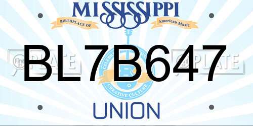 BL7B647 Mississippi License Plate