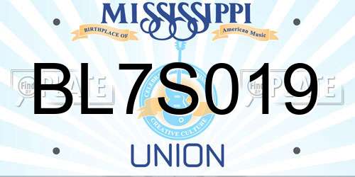 BL7S019 Mississippi License Plate