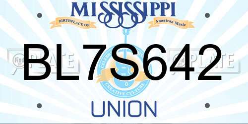 BL7S642 Mississippi License Plate