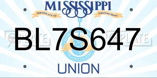 BL7S647 Mississippi License Plate