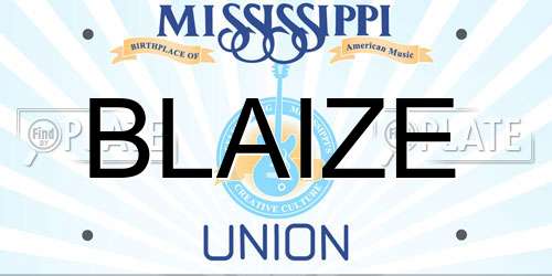 BLAIZE Mississippi License Plate