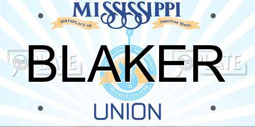 BLAKER Mississippi License Plate