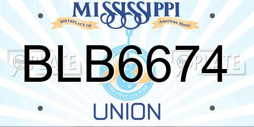 BLB6674 Mississippi License Plate