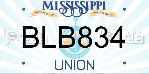 BLB834 Mississippi License Plate